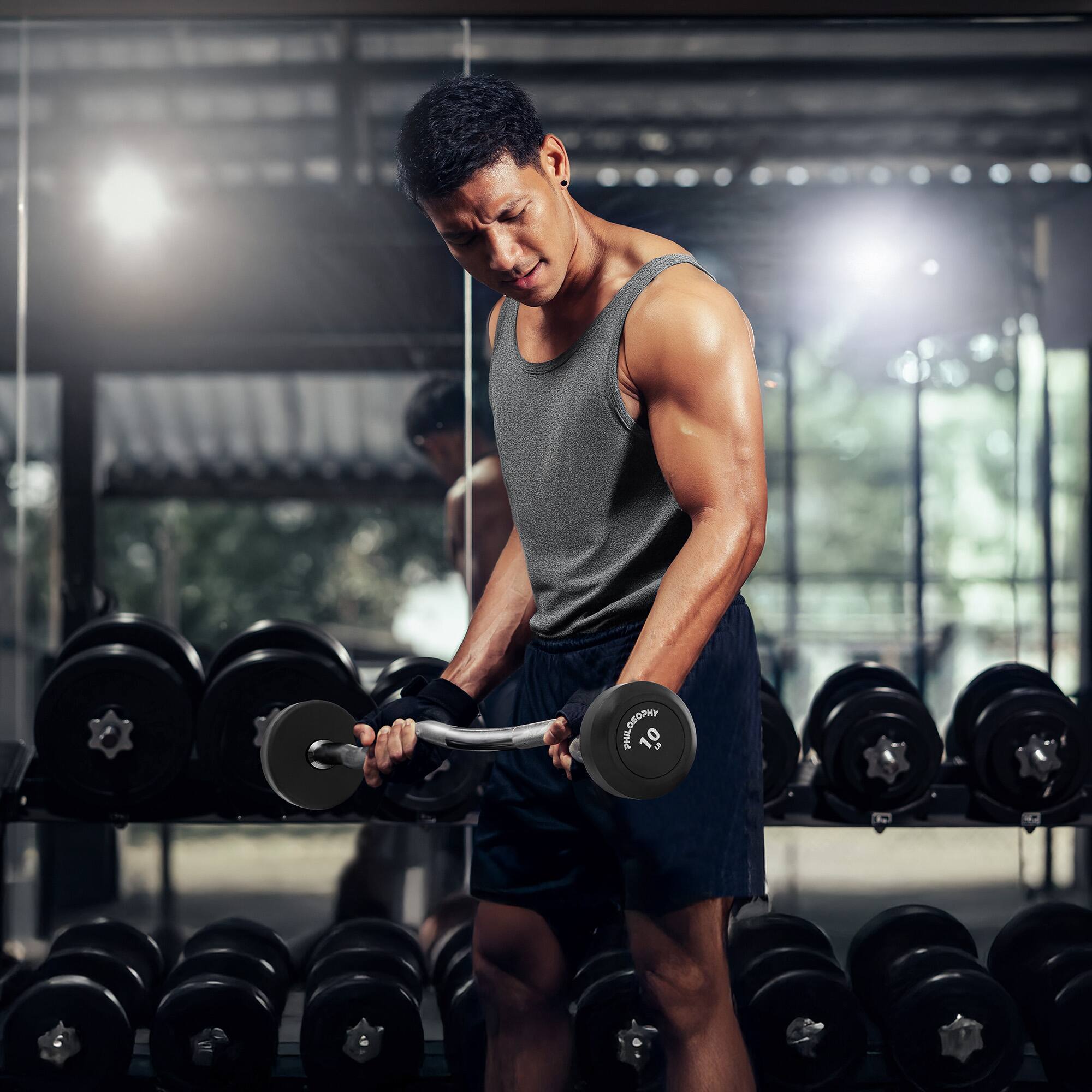 Alt View 5. Philosophy Gym - Rubber Fixed Barbell - Pre-Loaded Weight EZ Curl Bar for Weightlifting - Black.