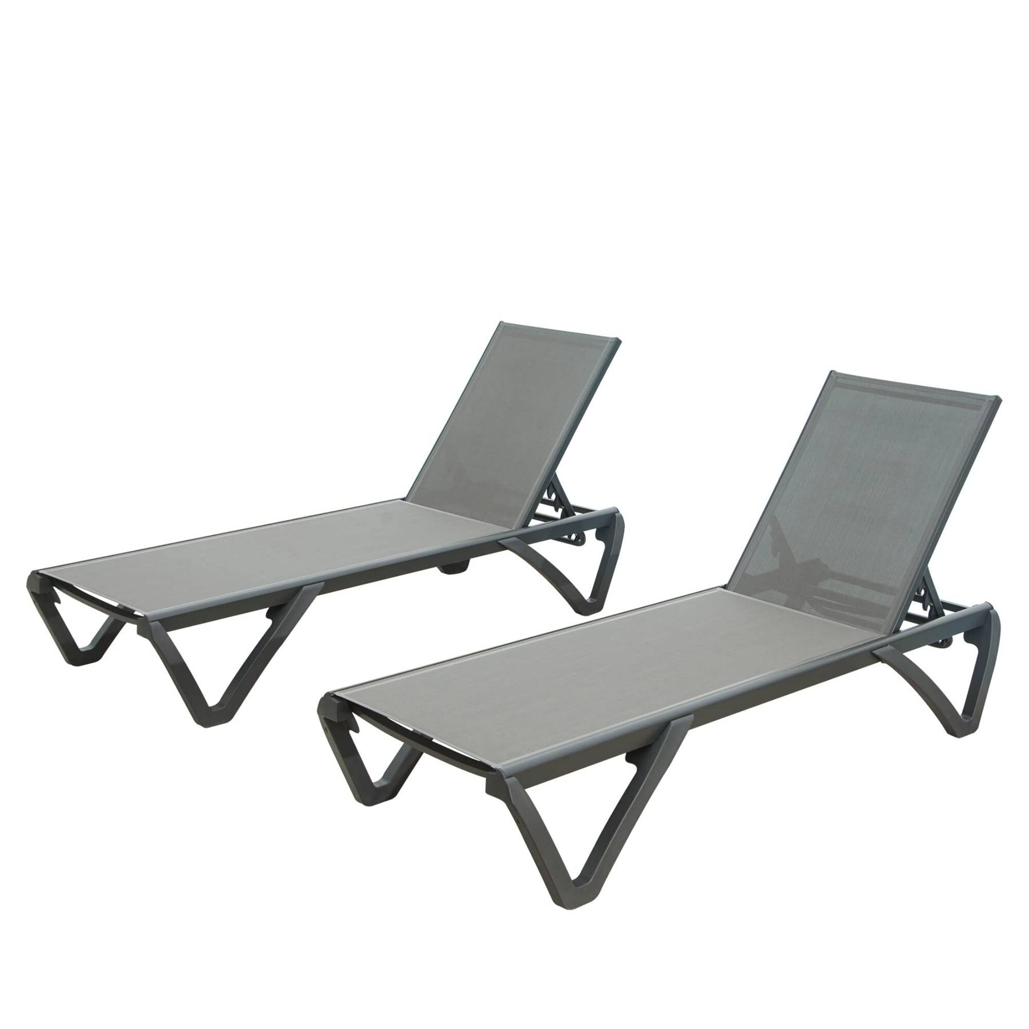 Ecooso - Patio Chaise Lounge Outdoor Aluminum Polypropylene Chair with Adjustable Backrest, Poolside Sunbathing Chair (Set of 2) - Gray