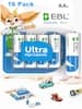 16 Pack AA 4
EBL
ALKALINE
10 YEARS SHELF LIFE
Ultra High Capacity
AA 1.5V ALKALINE
LARGE