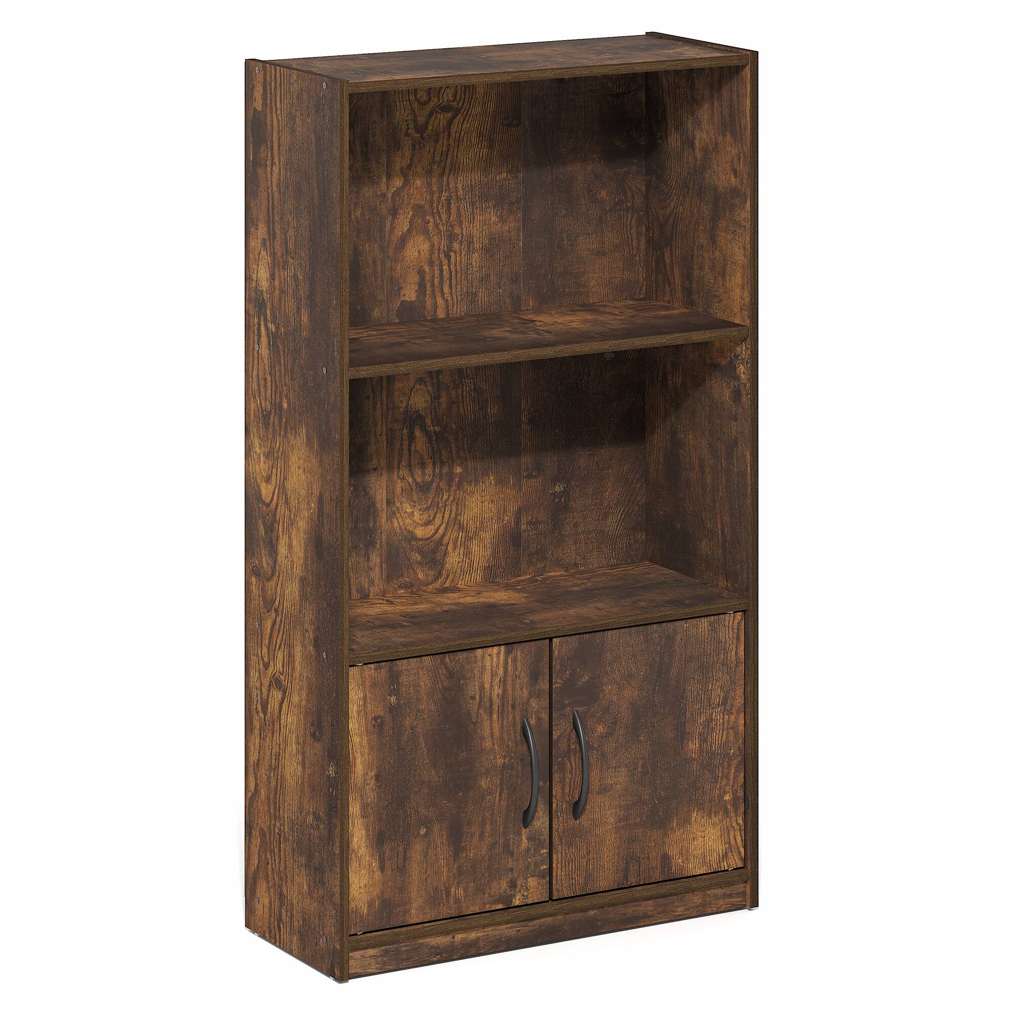 Alt View 5. Furinno - GRUEN Book Shelf, 3-Tier Bookshelf, Bookcase with Open Shelf and Doors Storage Cabinet, 9.3 x 21.8 x 39.5 - Amber Pine.