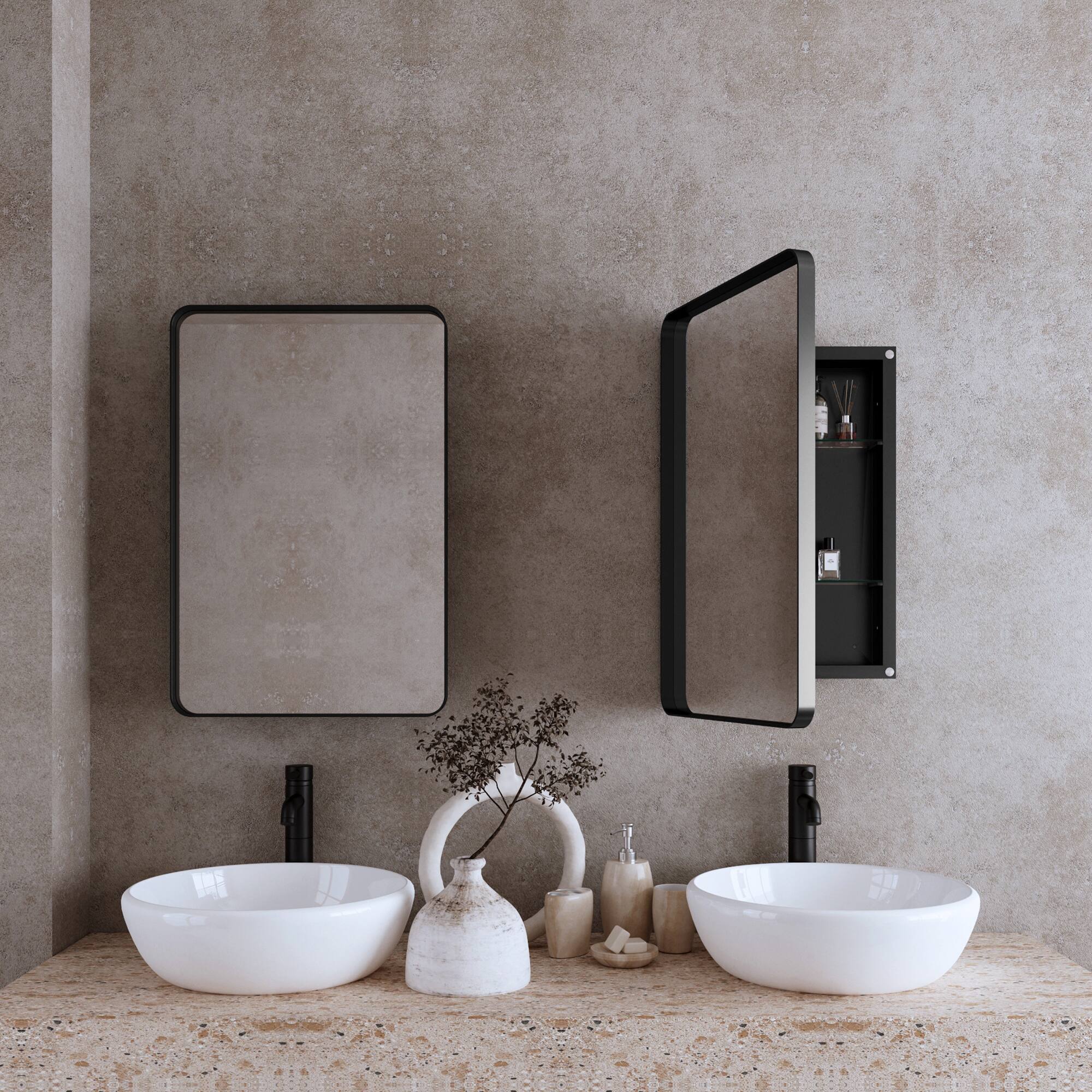 Alt View 1. APRILSOUL - 20x30 Inch Recessed Black Metal Framed Medicine Cabinet with Mirror and Adjustable Shelves - Matte Black.