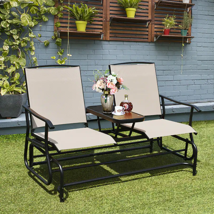 Costway 2 Person Patio Double Glider Steel Frame Loveseat Rocking with ...