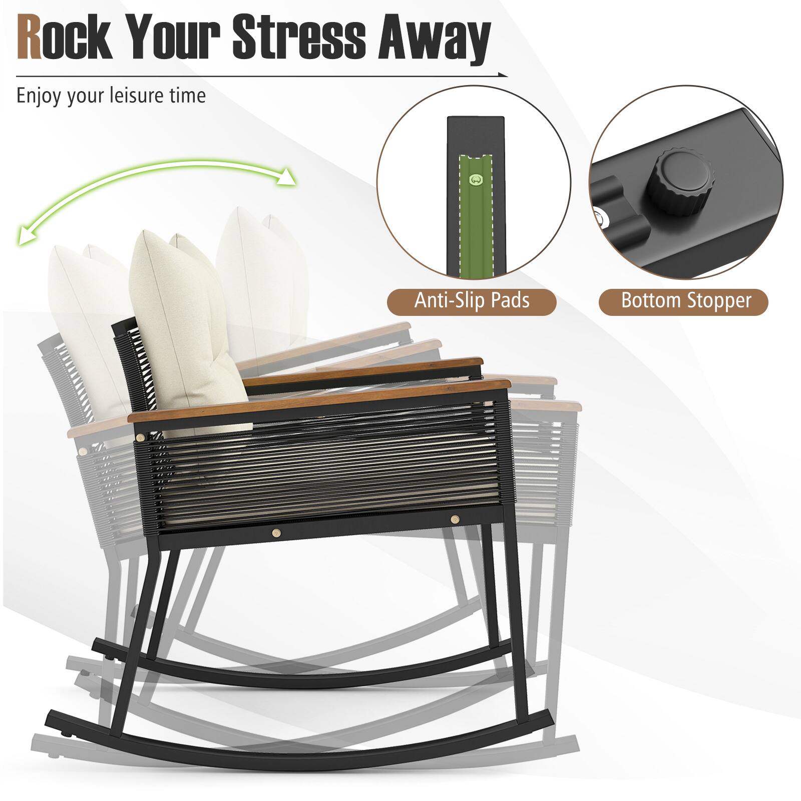 Rock Your Stress Away  
Enjoy your leisure time  

Anti-Slip Pads  
Bottom Stopper