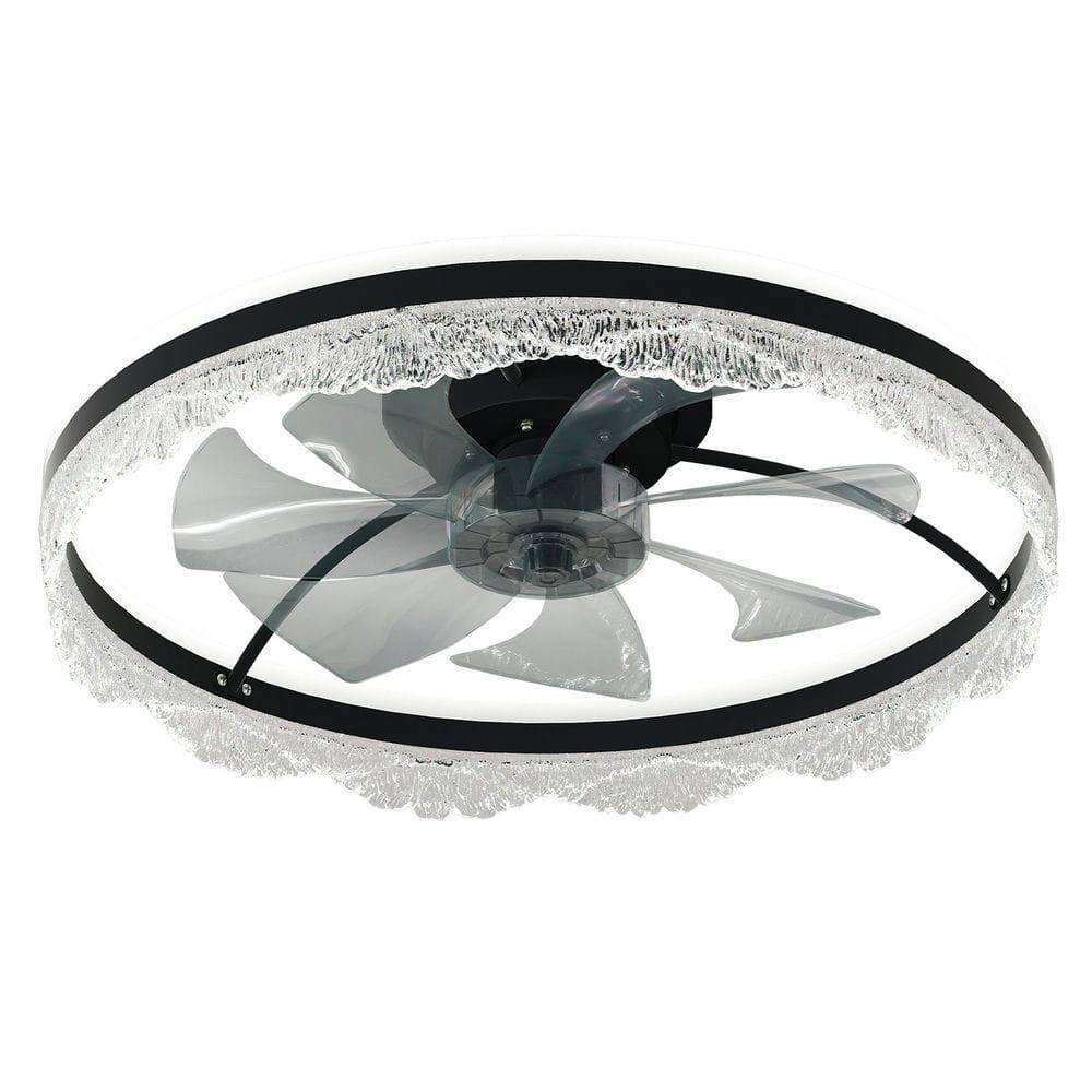 Angle. Kadyn - 24" Quiet Ceiling Fan with Light – LED Crystal Flush Mount Fan Lamp with Hidden Blades and Natural Airflow, Black - Black.