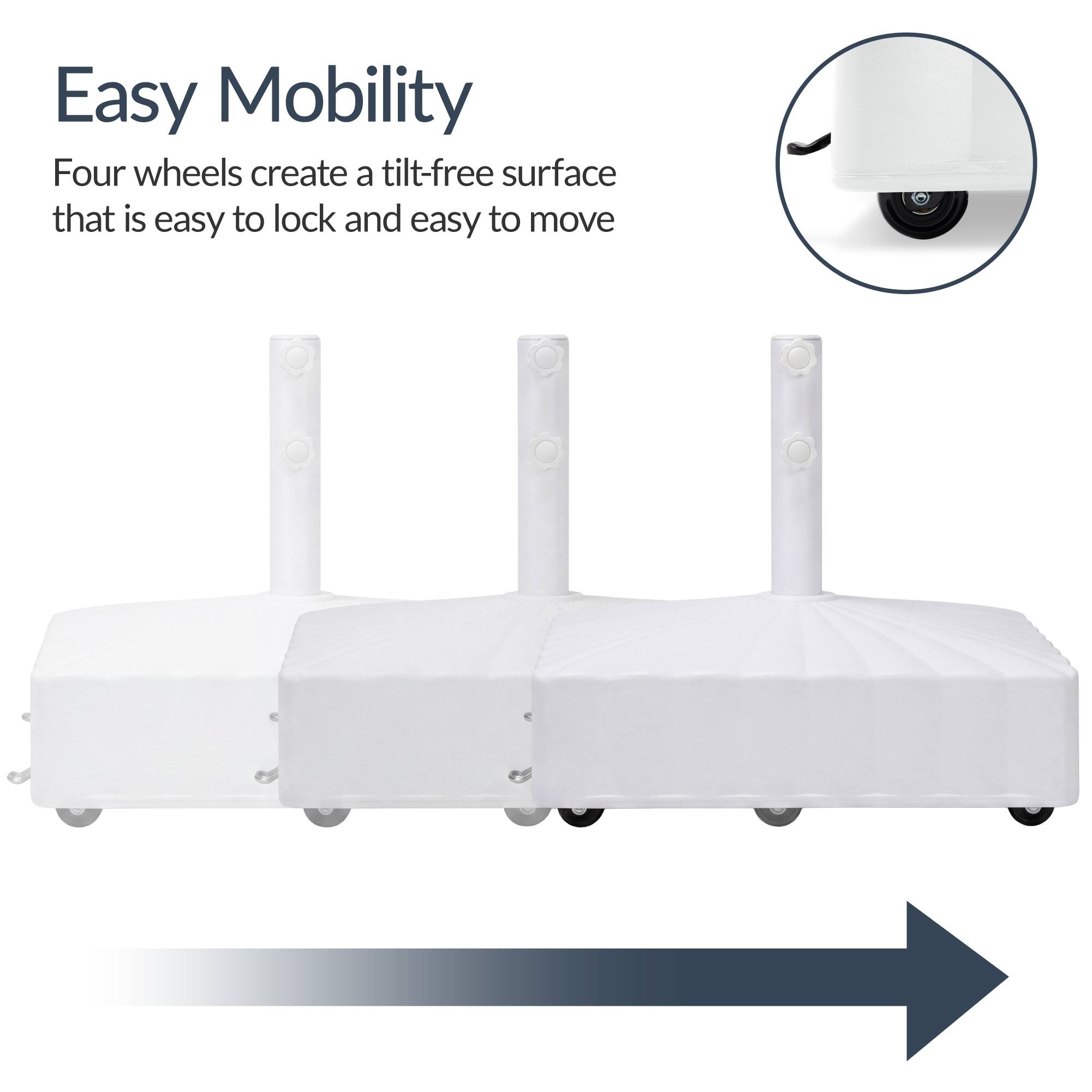 Easy Mobility

Four wheels create a tilt-free surface that is easy to lock and easy to move