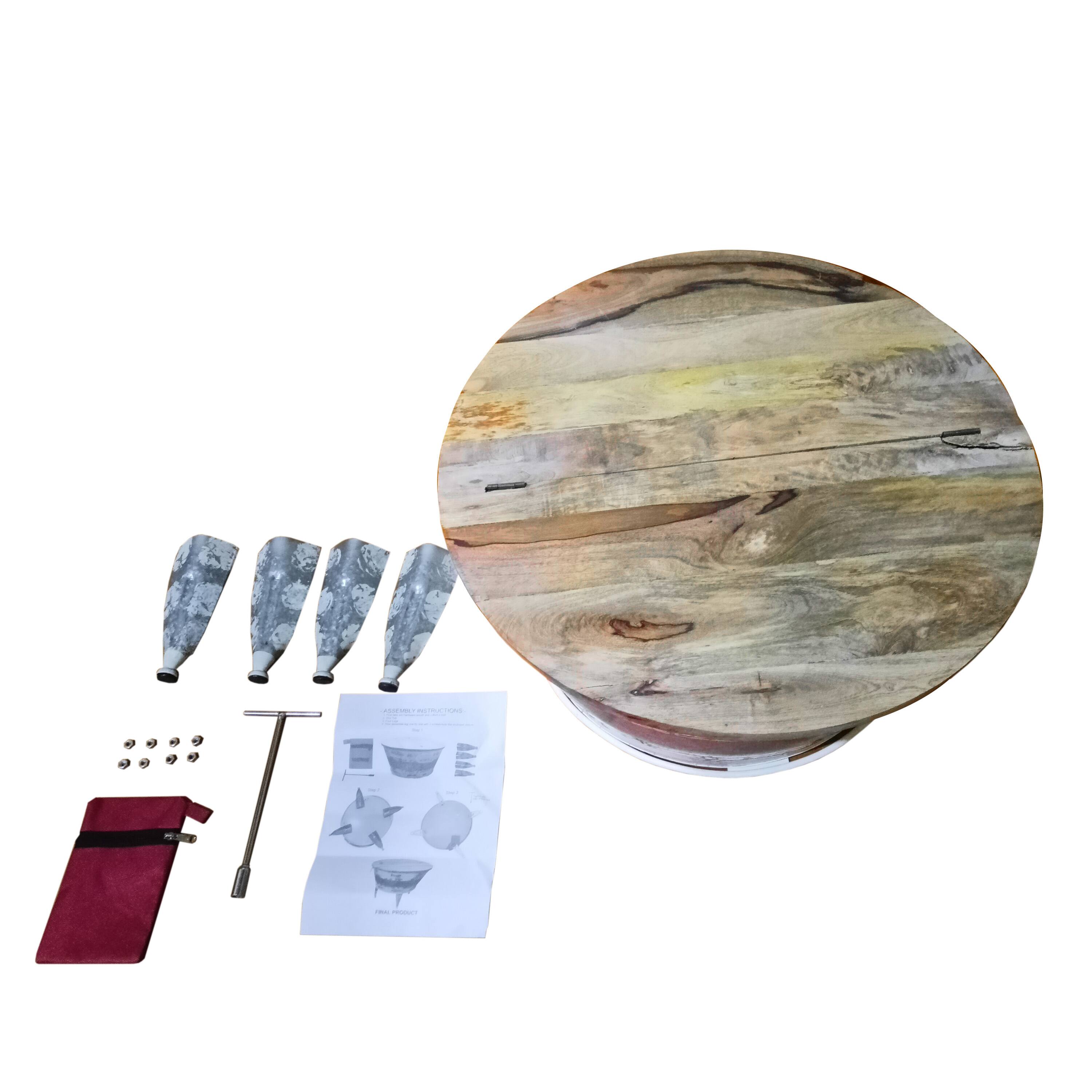 Alt View 4. Manhattan Lane - 26 inch Accent Round Cocktail Table, Tub Like Iron Base - Brown, Gray and Washed White.