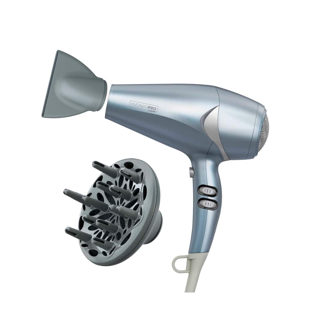 Infiniti PRO by Conair 1875W Hair Dryer with Diffuser & Concentrator, Ionic Frizz Control, Blue