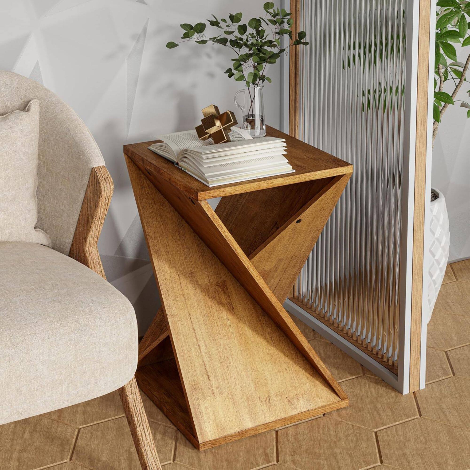 Alt View 5. COZAYH - COZAYH Farmhouse End Table, Square Solid Living Room Pedestal, Brown, Set of 2 - Brown.