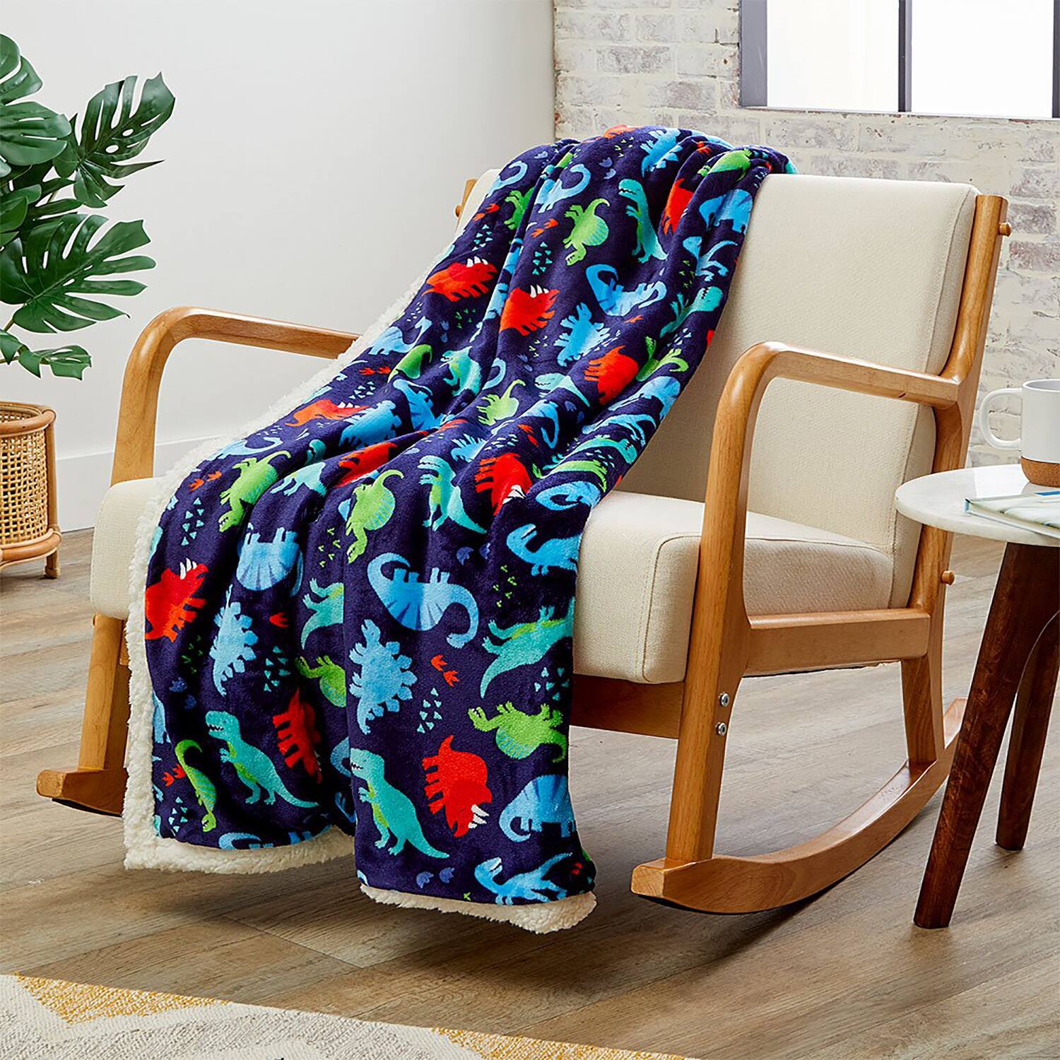 Alt View 1. Noble House - Navy Dino Faux Shearling Micro Plush All Season Throw 50" x 60" Multicolor by Plazatex - Navy.