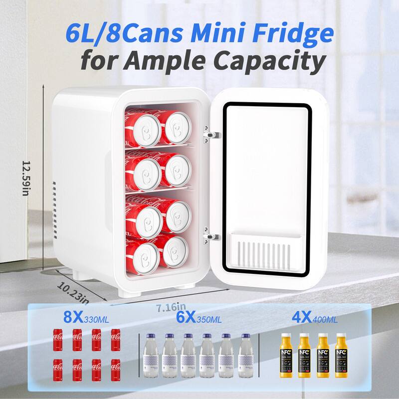 6L/8Cans Mini Fridge for Ample Capacity

12.59in x 10.23in x 7.16in

8x330ML
6x350ML
4x400ML