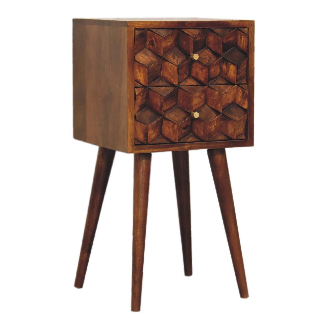Back. Artisan Furniture - Artisan Furniture Solid Wood Mini Chestnut Cube 2 Drawer, Nordic legs, Nightstand, Dark Brown - Chestnut.