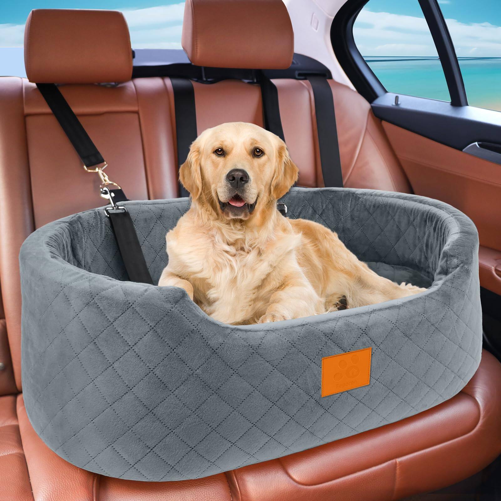 Front. Reds Spade - Dog Car Seat For Medium Large Dogs Up To Elevated Booster With Anti slip Base Detachable Machine washable P... - Gray.
