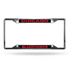 Rico Industries - Chicago Blackhawks NHL All Corner EZ View Chrome Metal Laser Cut License Plate Frame - Multi