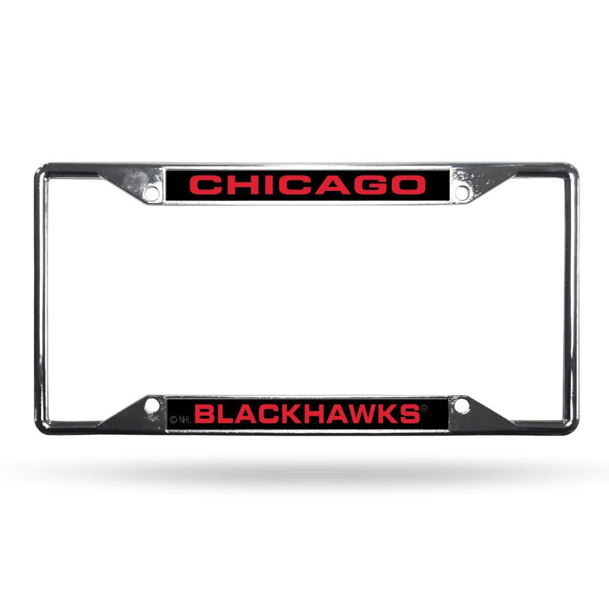 Chicago Blackhawks Hockey 4-Corner Chrome Metal Laser License Plate Frame