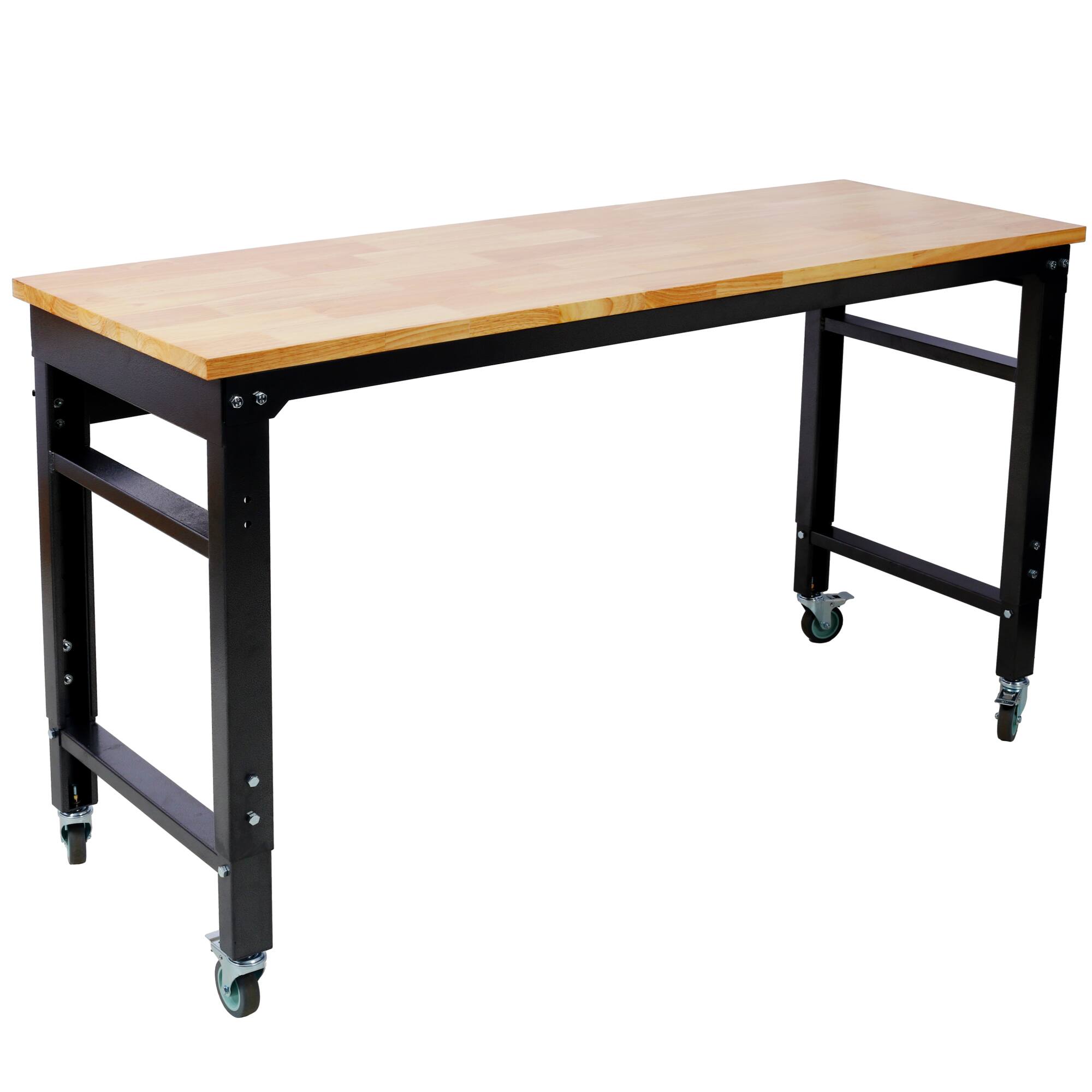 Alt View 1. GOODSILO - Adjustable Height Rolling Workbench with Rubber Wood Top for Garage and Workshop Use - Dark Gray,Wood.