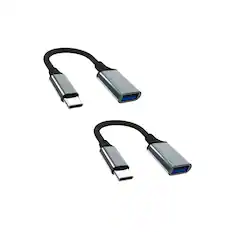 Front. Qixxronics - (2 Pack) USB to USB C Adapter, USB C Male to USB Female OTG Cable Adapter for MacBook, Samsung, Laptops, Flash Drives - Gray.