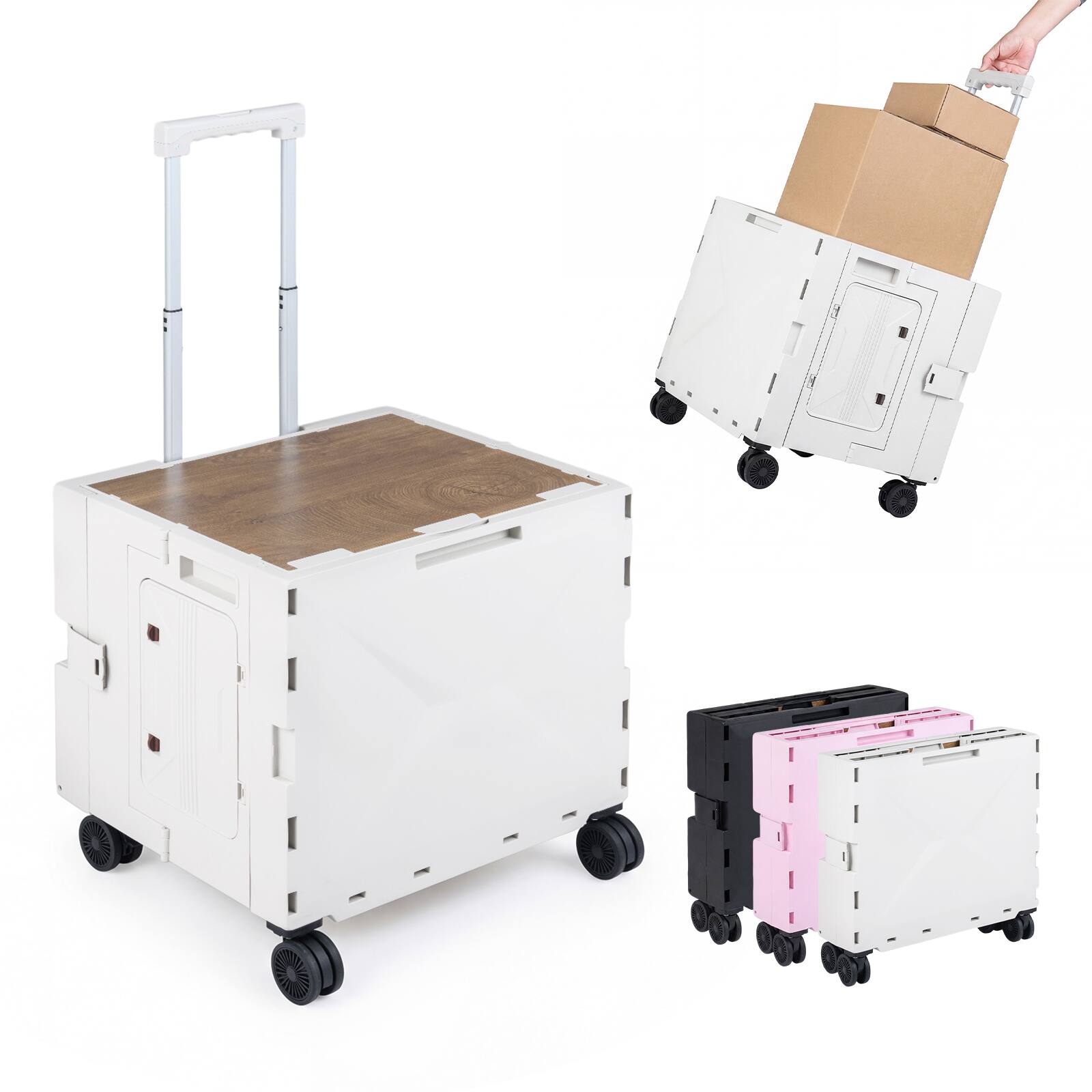 Alt View 9. Gymax - Gymax Foldable Utility Cart on 4 Rotate Wheels w/Telescoping Handle Lid & Cup Holder White - White.