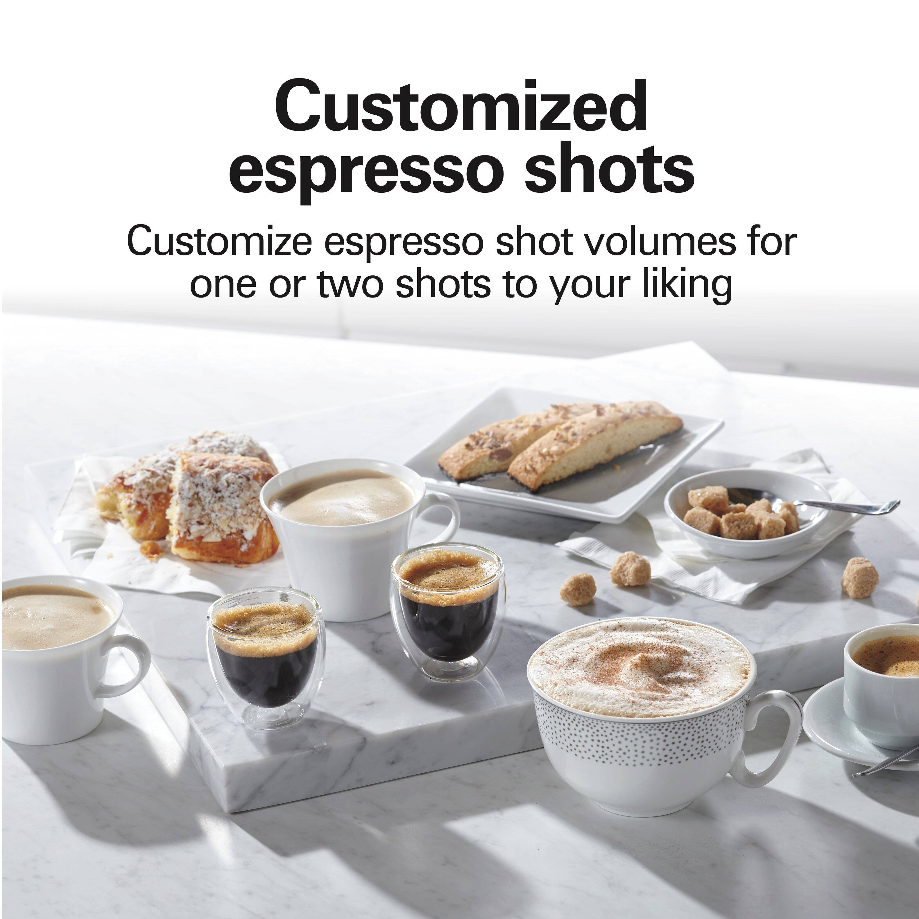 Customized espresso shots  
Customize espresso shot volumes for one or two shots to your liking