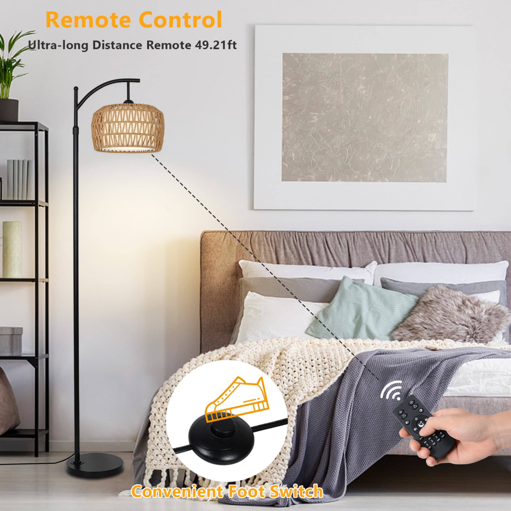 Remote Control  
Ultra-long Distance Remote 49.21ft  
Convenient Foot Switch