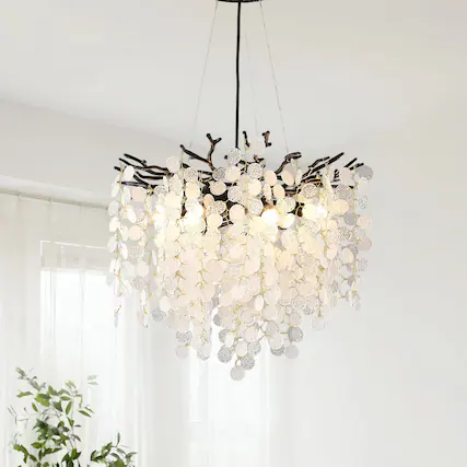 Front. RYHNUYNE - Modern Black Tree Branch Chandelier with Snowflake Accents 6-Light Adjustable Linear Pendant Light for Dining Room.