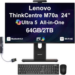 Lenovo - Upgraded - ThinkCentre M70a All-in-One 24 FHD Display (Ultra 5 245T vPro, 64GB, 2TB SSD, Intel Graphics, Win 11 Pro) w/USB Hub - Black