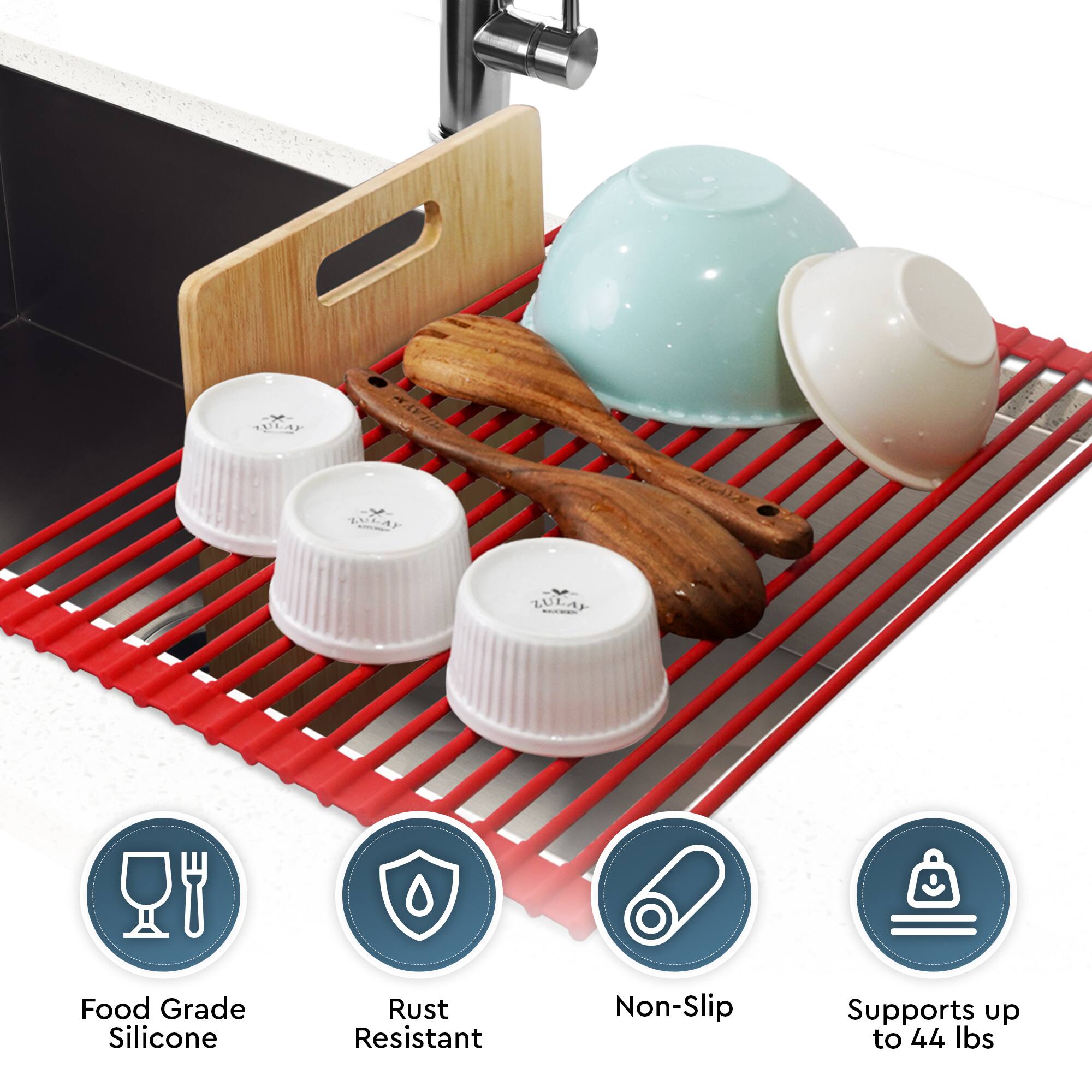 XL KVEZ LULAY Z0 LULA  
Food Grade Silicone  
Rust Resistant  
Non-Slip  
Supports up to 44 lbs