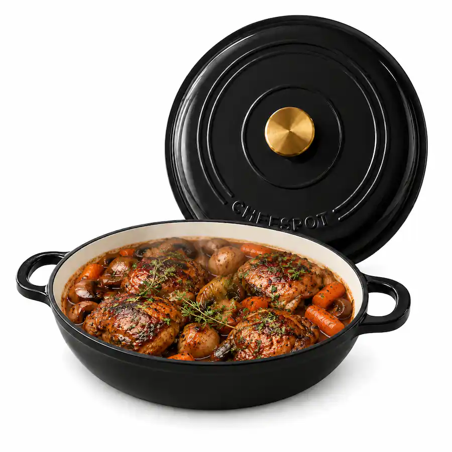 CHEFSPOT 3.5 Quart Enameled Cast Iron Braiser Pan with Self Basting Lid ...
