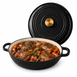 CHEFSPOT - 3.5-Quart Enameled Cast Iron Braiser Pan with Self-Basting Lid - Black