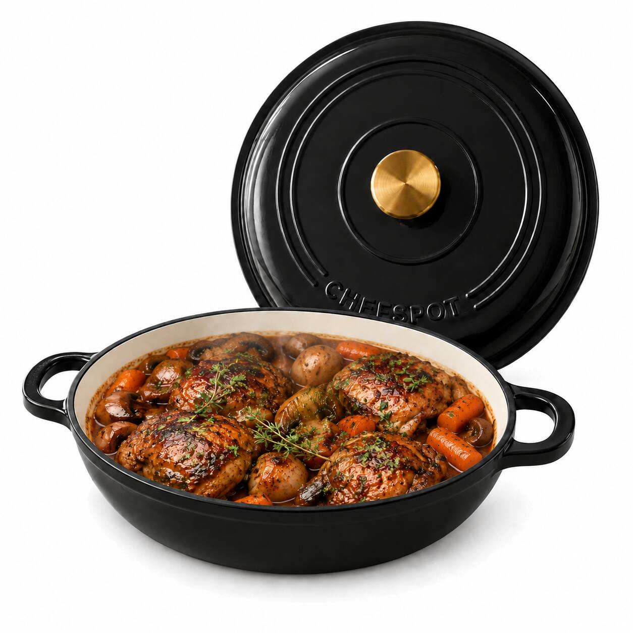 CHEFSPOT 3.5 Quart Enameled Cast Iron Braiser Pan with Self Basting Lid ...