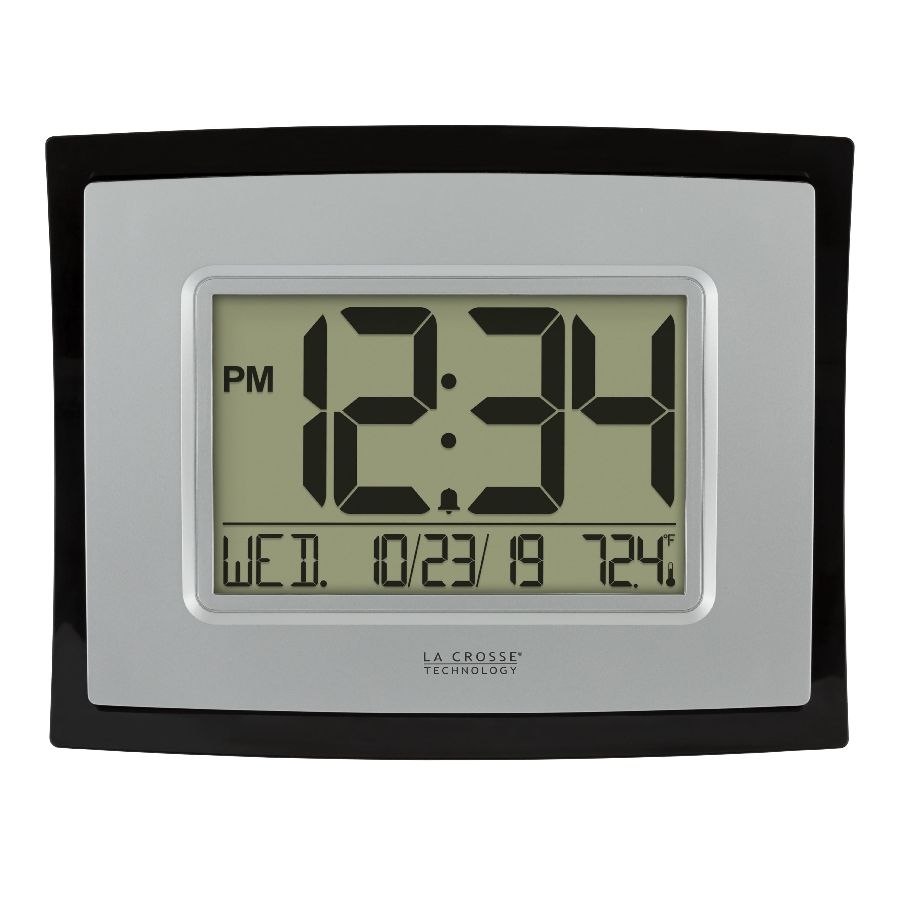 La Crosse Technology - Digital Clock with Indoor Temperature and Calendar, Silver - Black/Aluminum