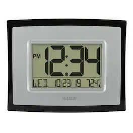 La Crosse Technology - Digital Clock with Indoor Temperature and Calendar, Silver - Black/Aluminum