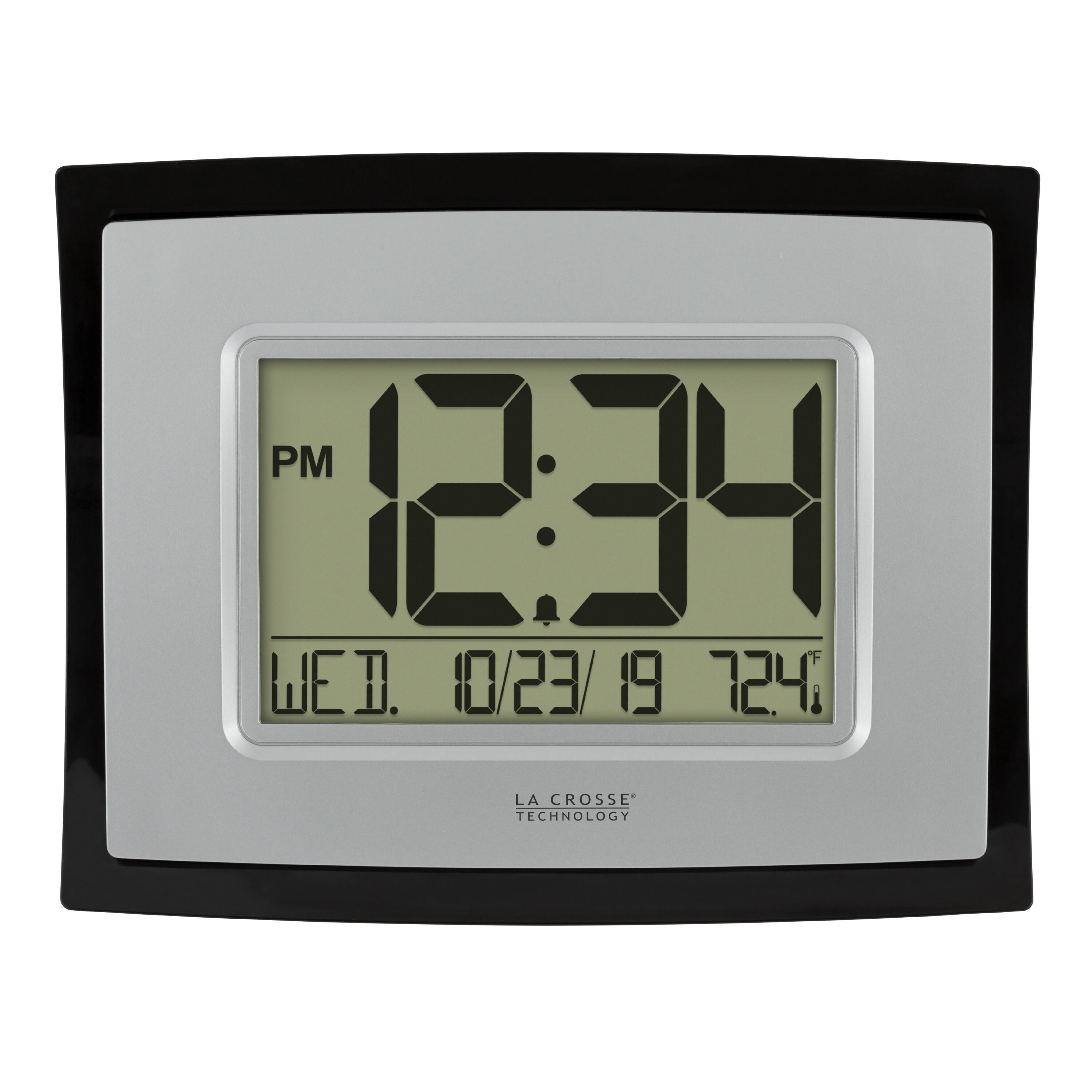 La Crosse Technology - Digital Clock with Indoor Temperature and Calendar, Silver - Black/Aluminum