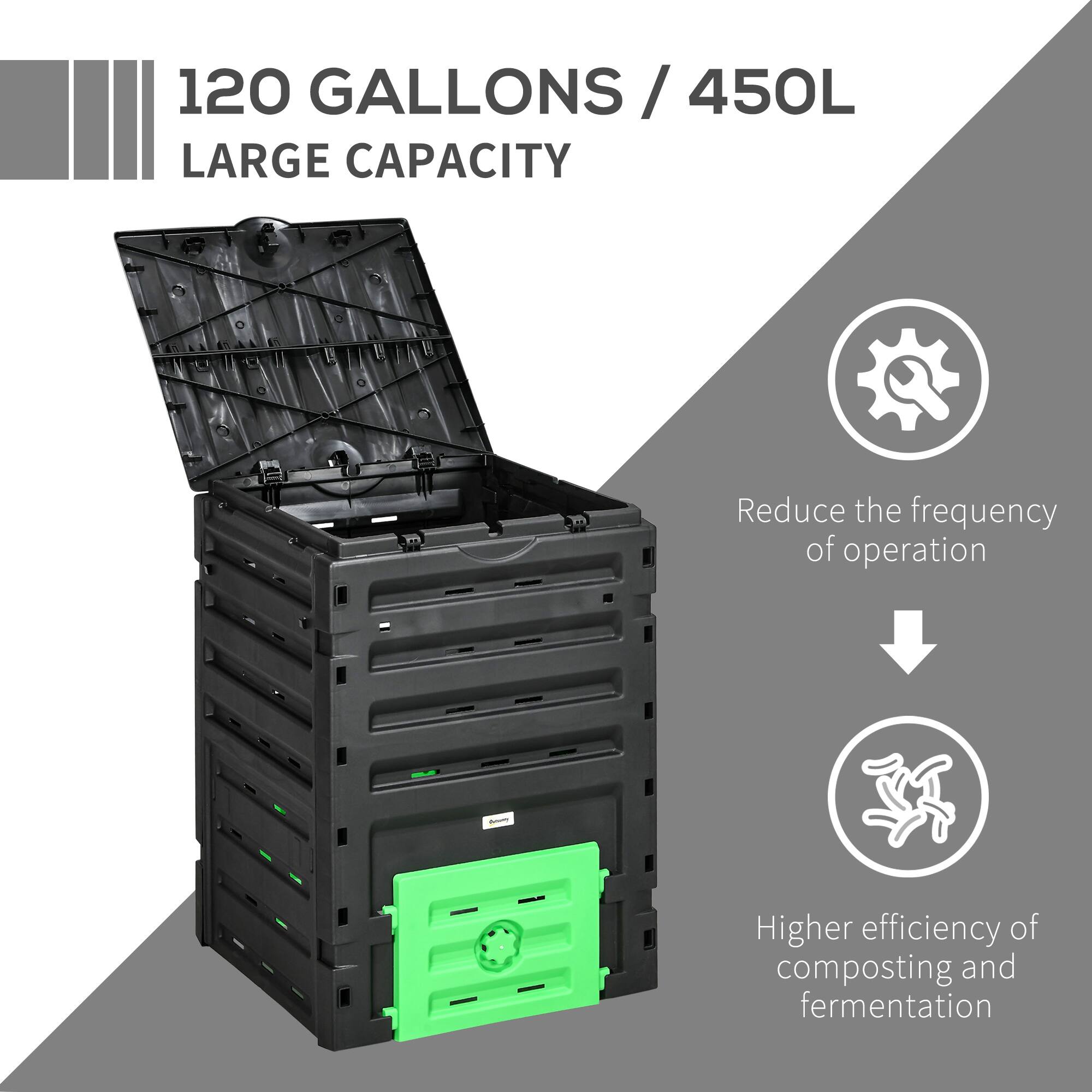 120 GALLONS / 450L  
LARGE CAPACITY  

Reduce the frequency of operation  

Higher efficiency of composting and fermentation