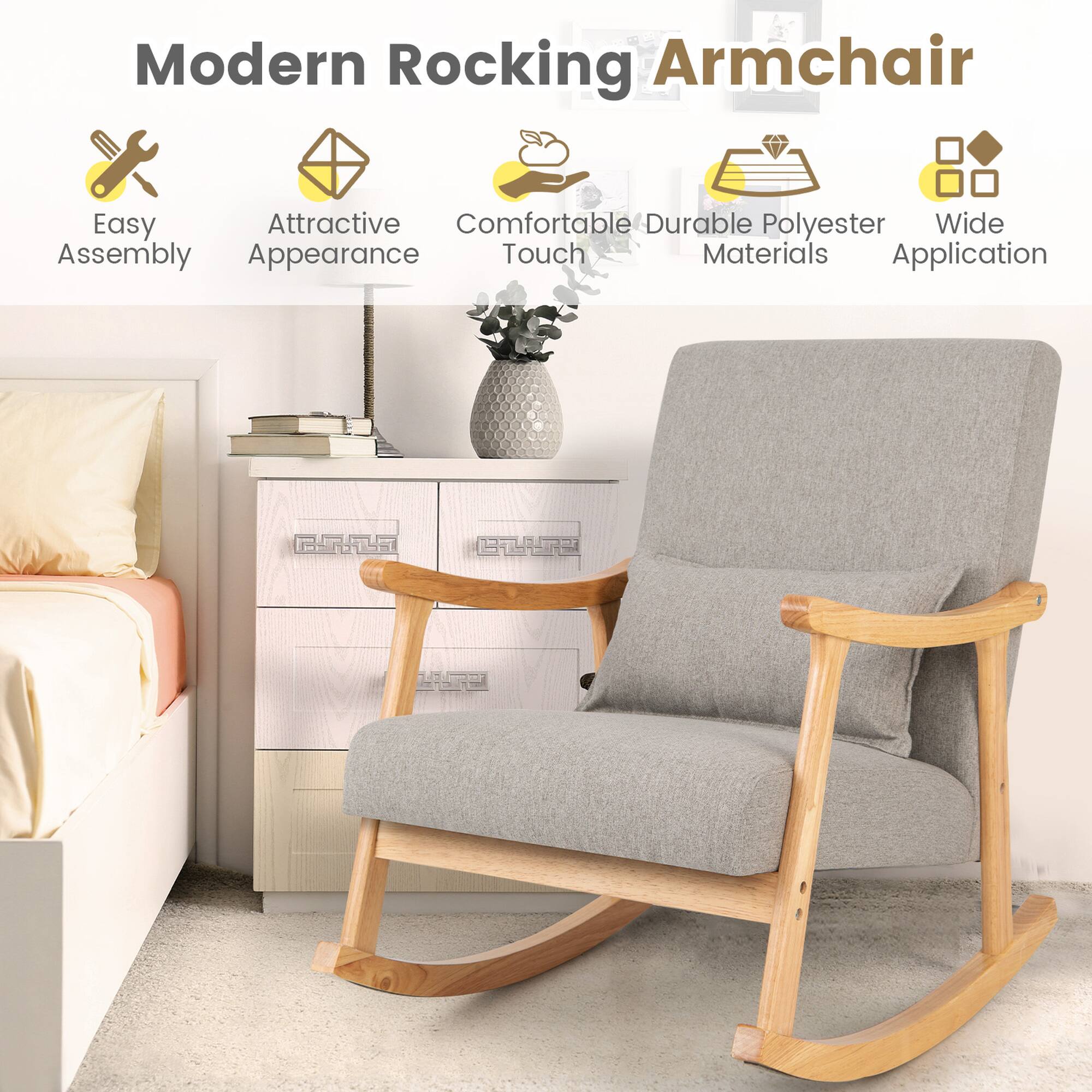 Modern Rocking Armchair

- Easy Assembly
- Attractive Appearance
- Comfortable Touch
- Durable Polyester Materials
- Wide Application