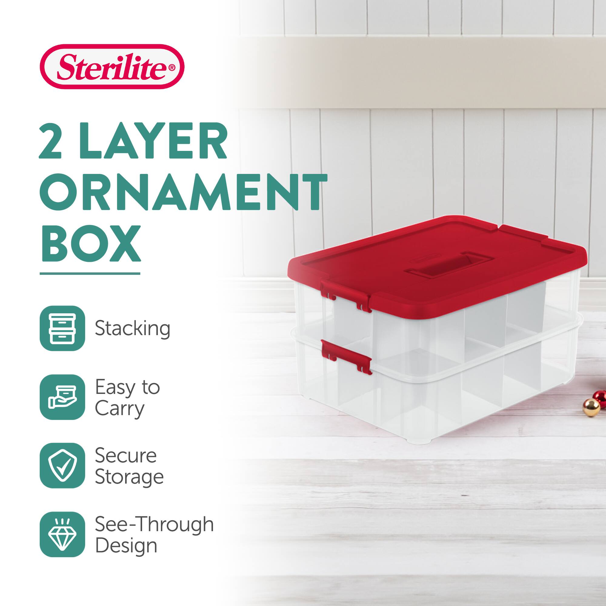 Sterilite 24 Compartment Stack & Carry Christmas Ornament Storage Box ...