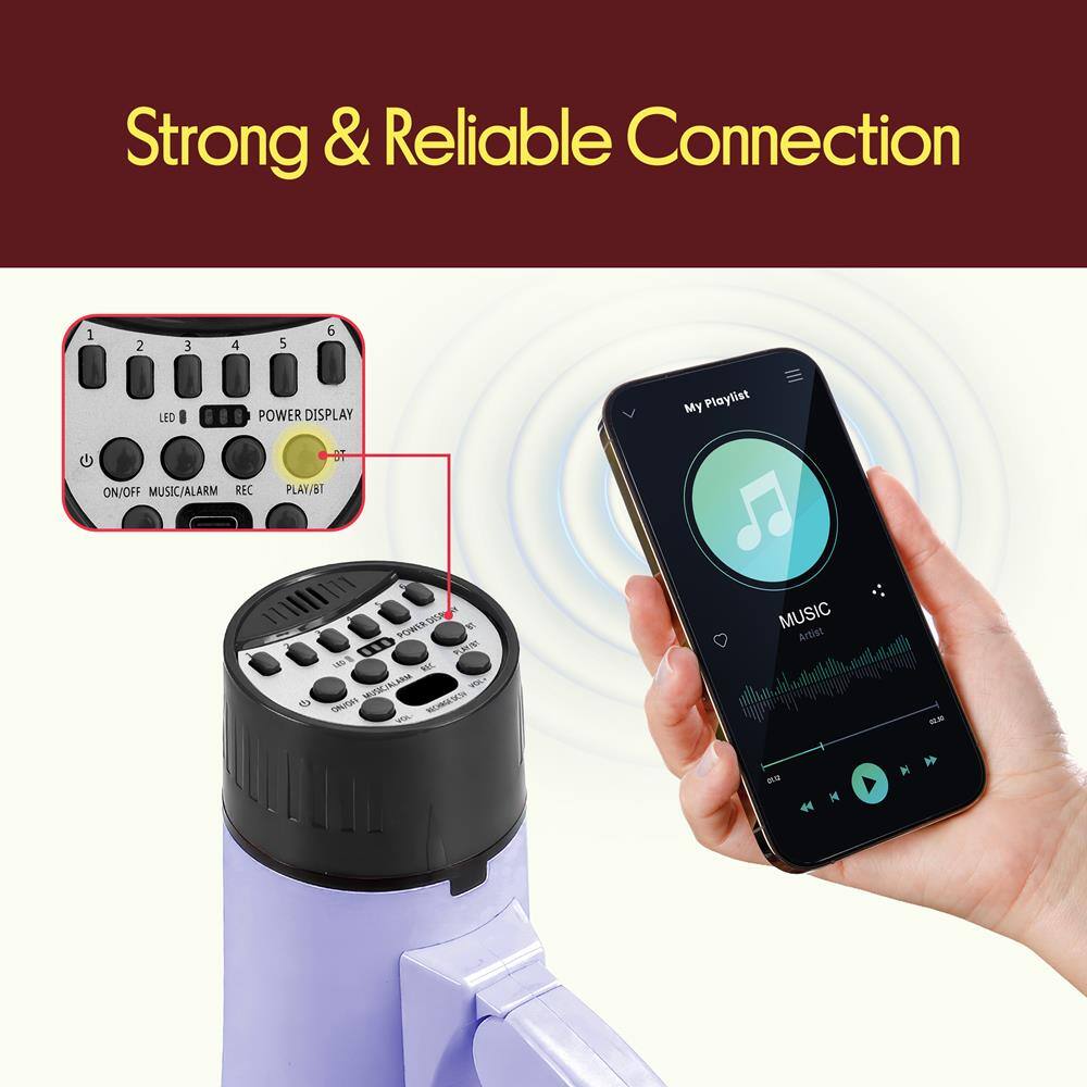 Strong & Reliable Connection

1 2 3 4 5 6

LED POWER DISPLAY

ON/OFF MUSIC/ALARM REC PLAY/BT

My Playlist

MUSIC

Artist