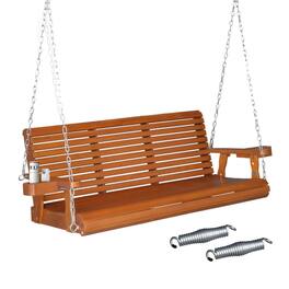 Winado - 5FT Patio Wooden Porch Swing Chair Bench Only, with Hanging Chains, Cup Holders, Phone Slots for In/Outdoor Garden Yard - Brown