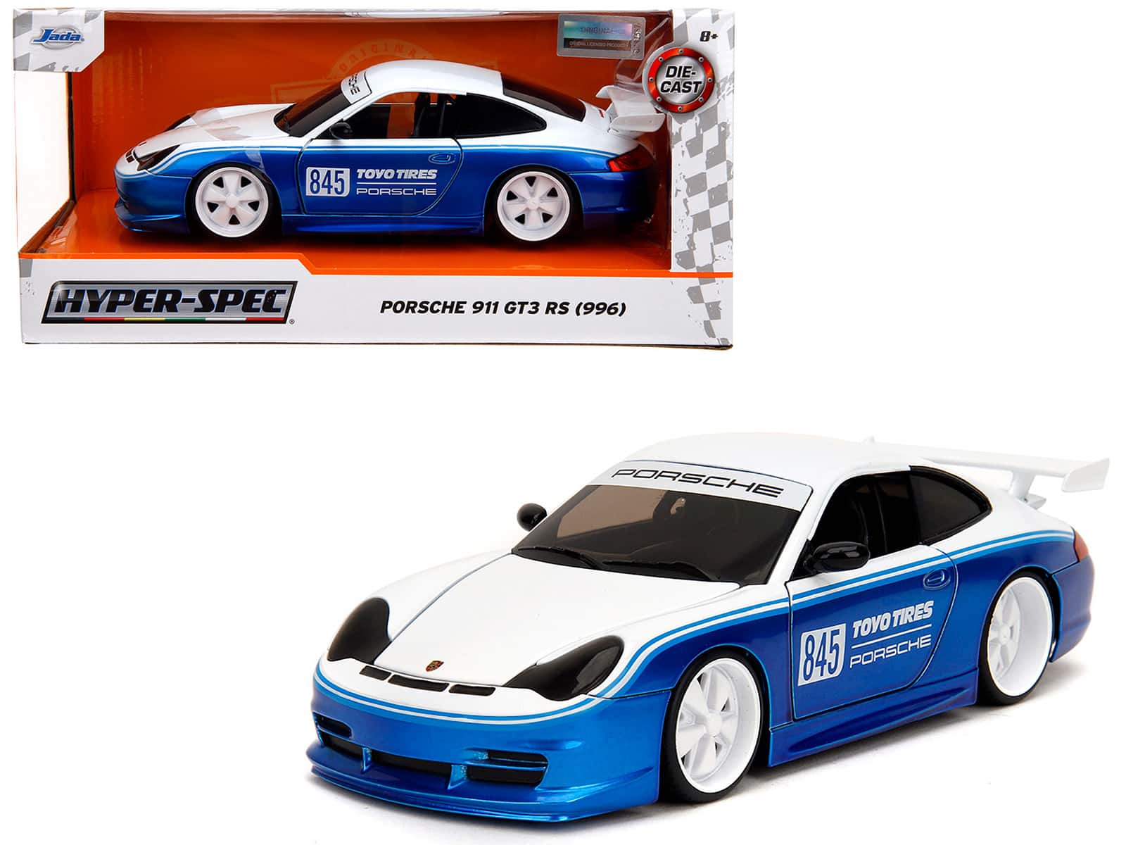"Porsche 911 GT3 RS (996) #845 White and Blue Metallic ""Toyo Tires"" ""Hyper-Spec"" Series 1/24 Diecast Model Car by Jada - Multicolor" price history on PriceWatchPro