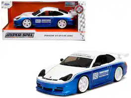 Porsche 911 GT3 RS (996) #845 White and Blue Metallic "Toyo Tires" "Hyper-Spec" Series 1/24 Diecast Model Car by Jada - Multicolor