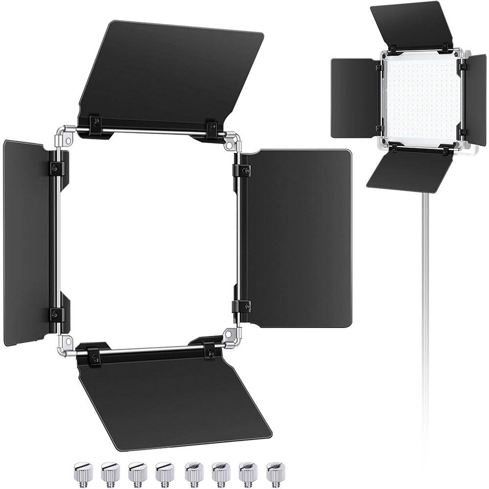 Front. Schertz - 480 LED Light Panel 4.5x6.9 in (11.5x17.5 cm), Solid Metal Construction, Studio Photography & Video Lighting (Barndoor I.