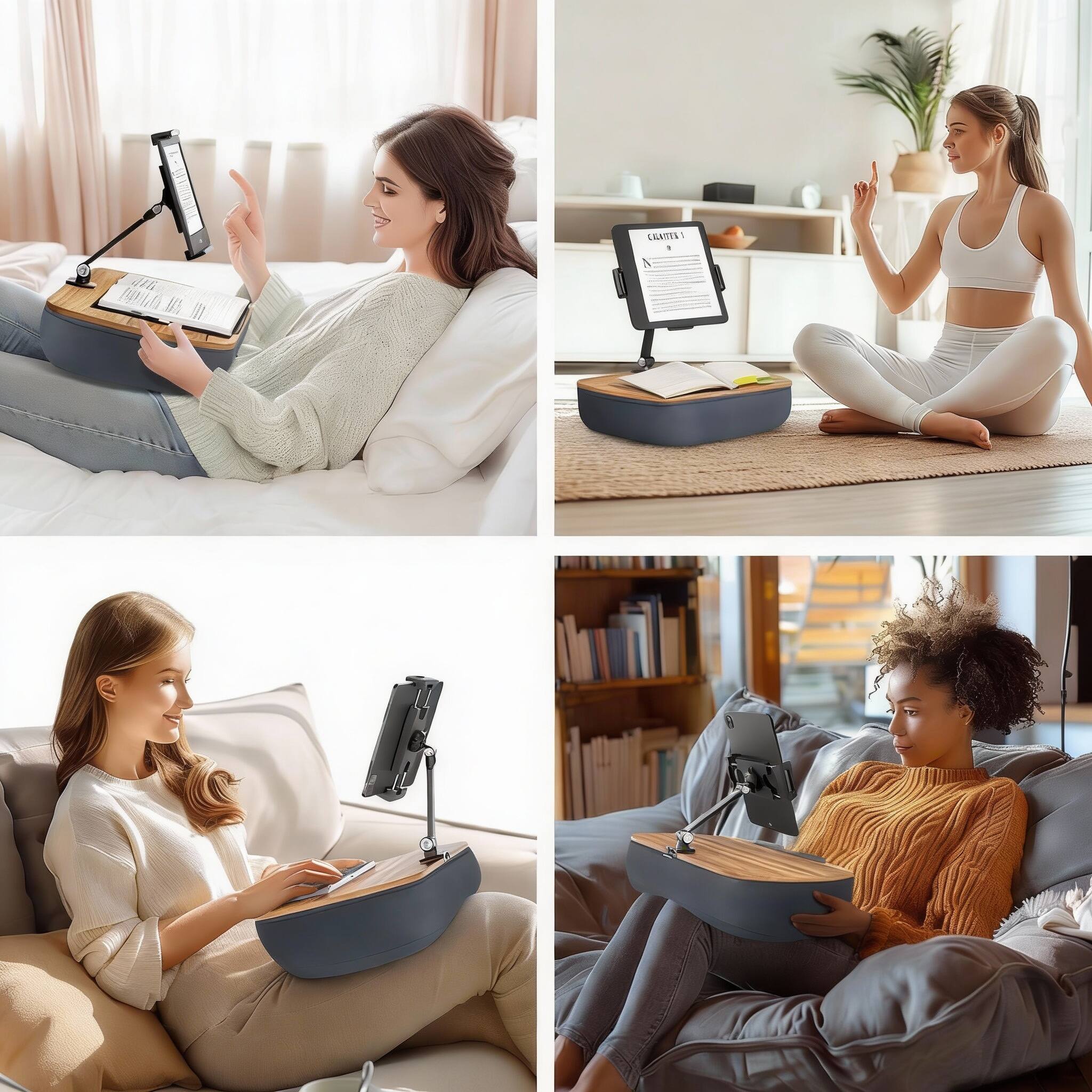 Alt View 1. OMOMMD - Lap Beanbag Cozy Kindle Pillow Stand For Bed With Adjustable Arm Tablet Holder Fits 4 7 Ipad Phone Desk Han... - Vibrant Orange.