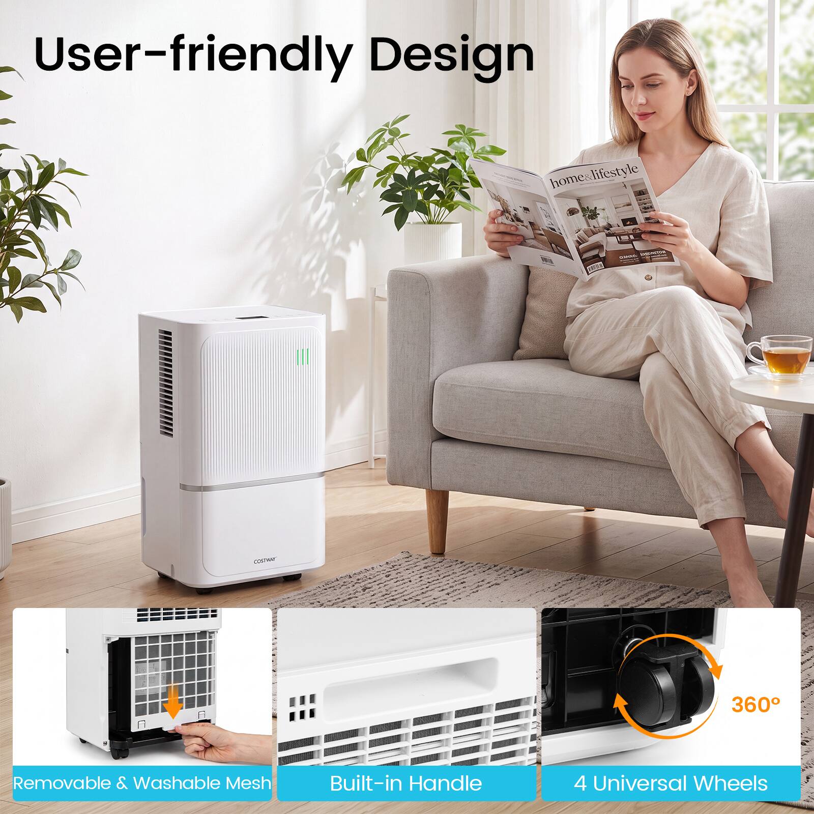 User-friendly Design

home&lifestyle

- EACAMOR
- COSTARY
- 360

Removable & Washable Mesh
Built-in Handle
4 Universal Wheels