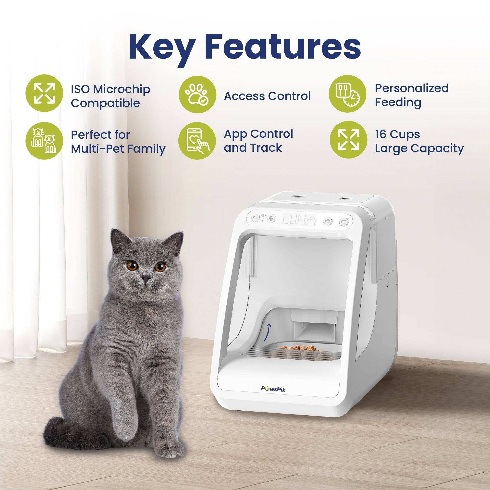 Key Features

- ISO Microchip Compatible
- Access Control
- Personalized Feeding
- Perfect for Multi-Pet Family
- App Control and Track
- 16 Cups Large Capacity

LUNA

POwsPik
