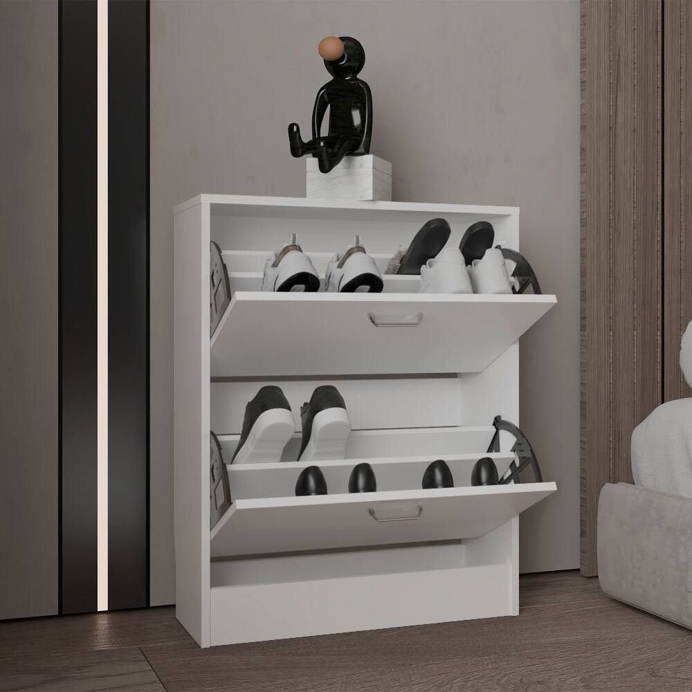 Alt View 2. Loheer - Loheer White Two-Door Shoe Cabinet, Adjustable Shelves Shoe Organizer, Holds 12 Pairs - White.
