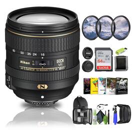 Nikon - AF-S DX NIKKOR 16-80mm f/2.8-4E ED VR Lens (20055) + 64GB Memory Card - Bundle - Black