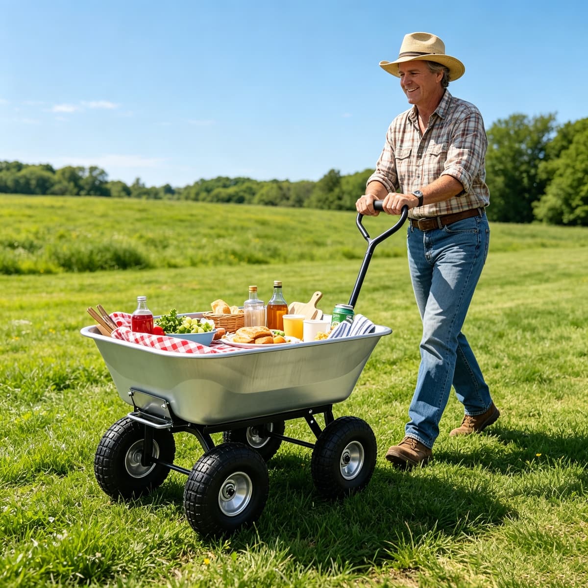 Loheer - Folding Poly Garden Dump Truck Steel Frame Garden Cart 300 lb Capacity Silver