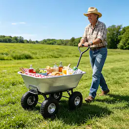 Loheer - Folding Poly Garden Dump Truck Steel Frame Garden Cart 300 lb Capacity Silver