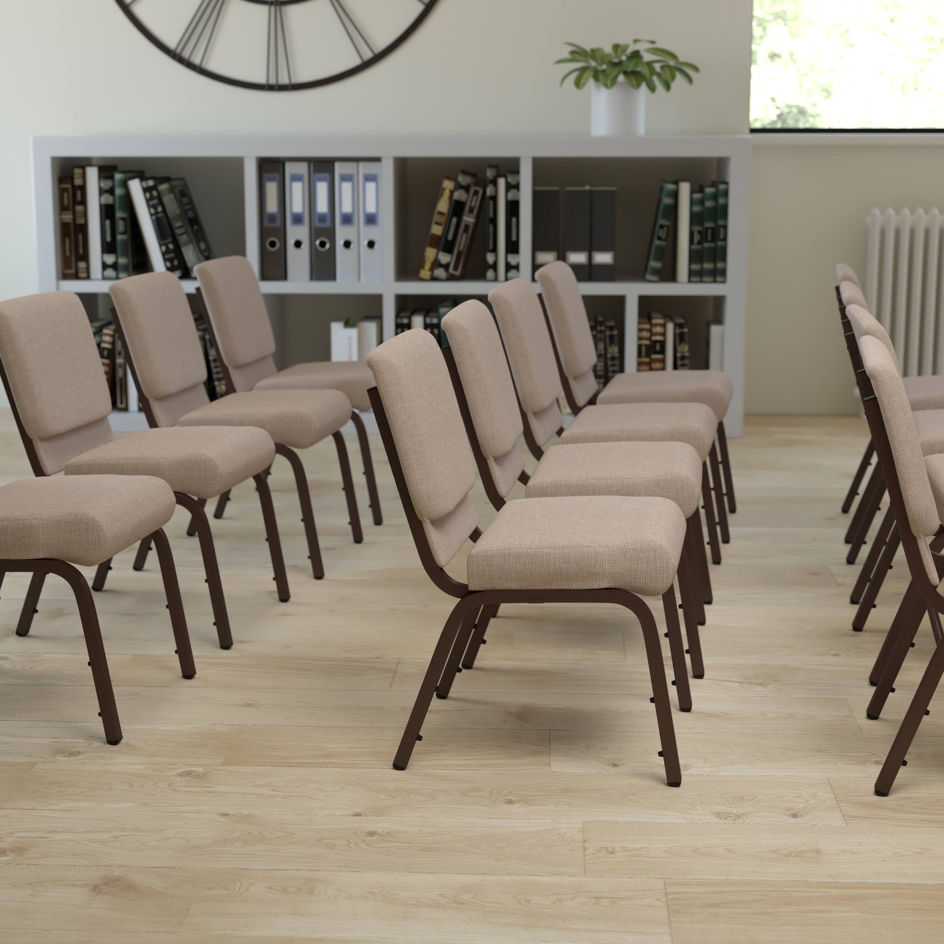 Alt View 1. Emma + Oliver - 21"W Stackable Church/Reception Guest Chair - Beige Fabric/Copper Vein Frame.