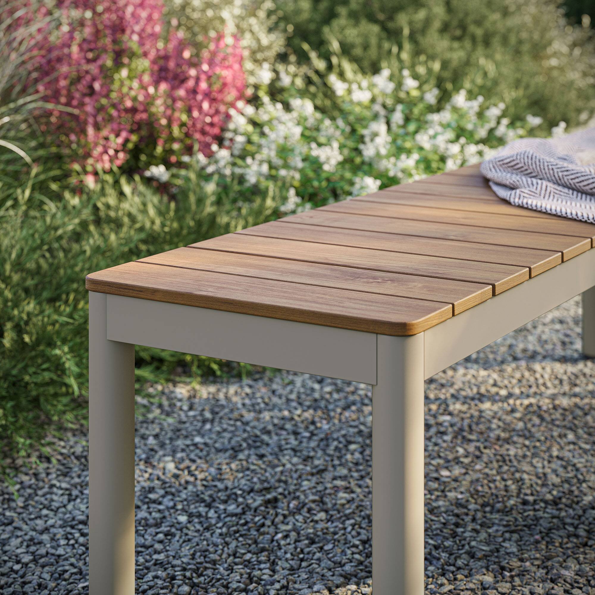 Alt View 1. Modway - Finn Outdoor Patio Aluminum Bench with Faux Wood Top Set of 2 by Modway - Natural.