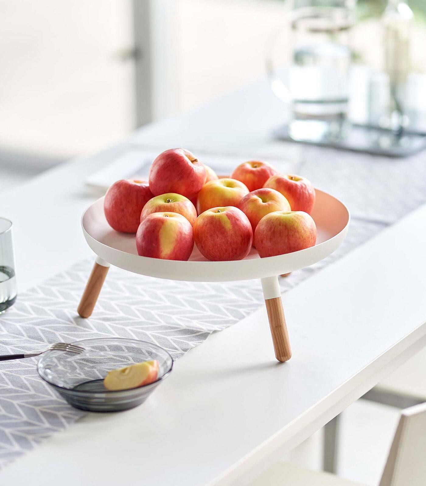 Alt View 3. Yamazaki Home - Countertop Pedestal Tray (5" H)  - Steel + Wood - White.